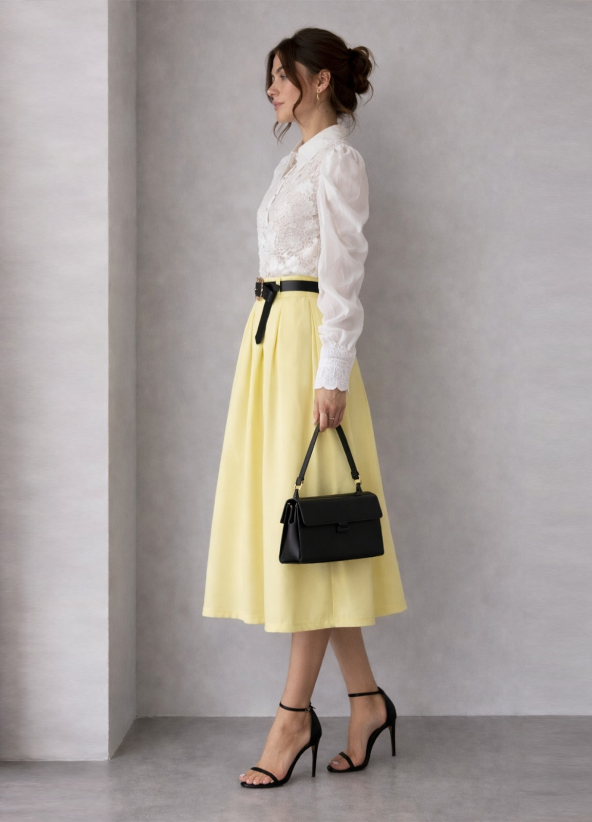 Midi Φούστα με Ζώνη Yellow