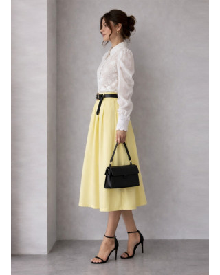 Midi Φούστα με Ζώνη Yellow