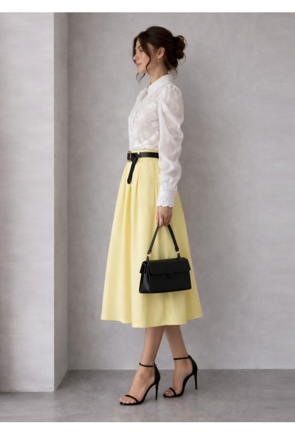 Midi Φούστα με Ζώνη Yellow