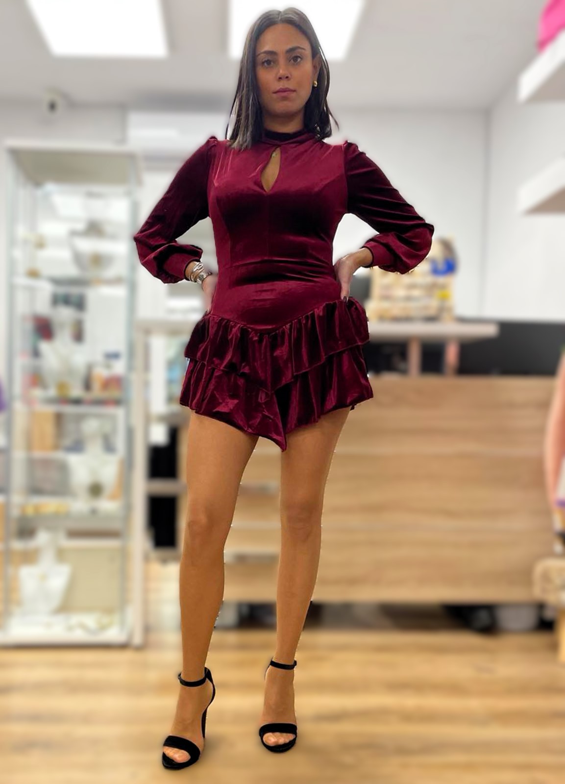 Φόρεμα Mini Velvet Bordo