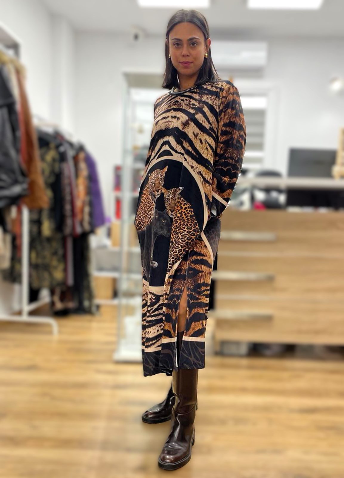 Φόρεμα Maxi Velvet Animal Print