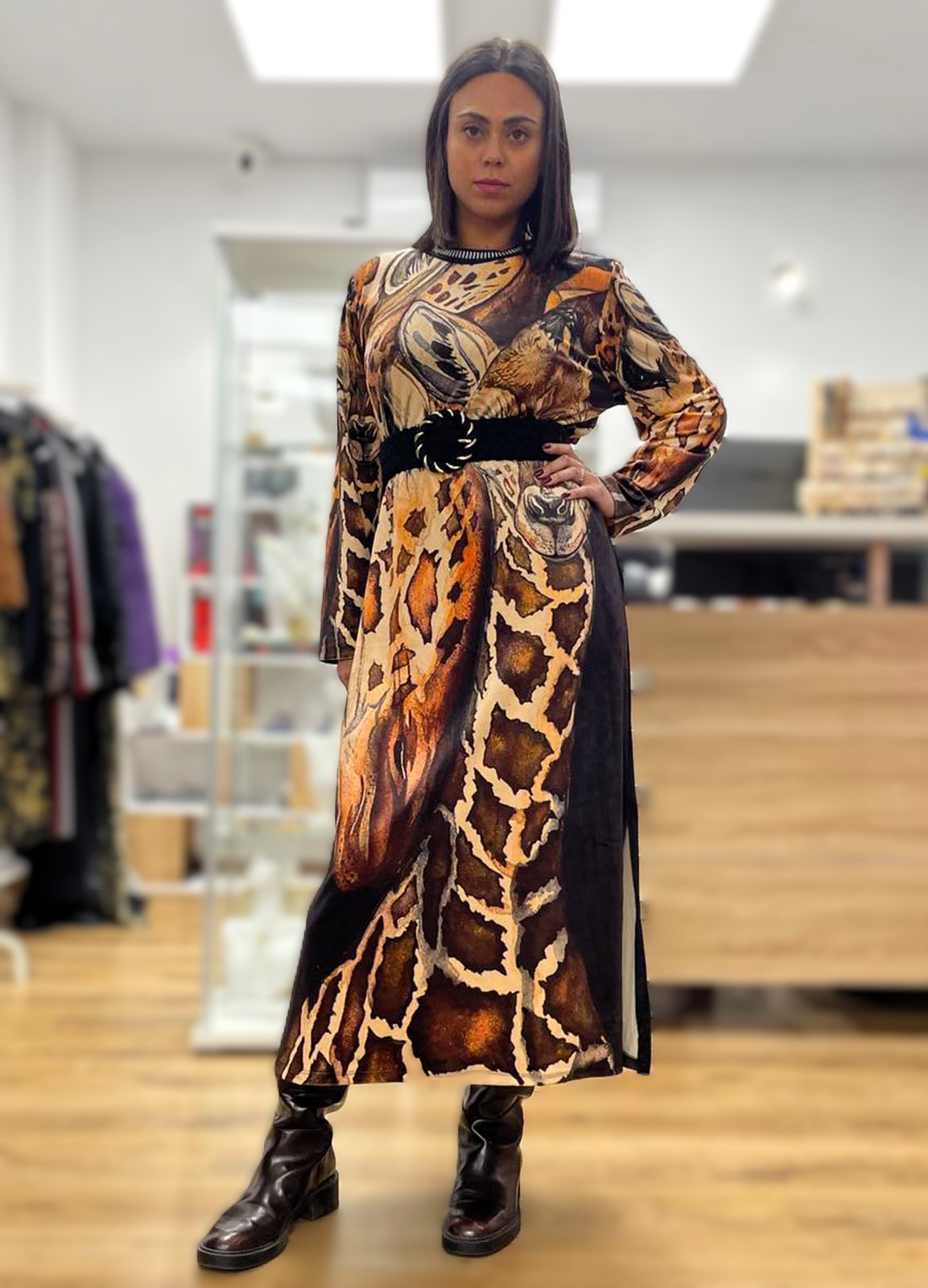 Φόρεμα Maxi Velvet Animal Print