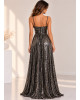 Maxi Κρουαζέ Φόρεμα με Παγιέτες & Ψηλά Σκισίματα Silver