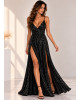 Maxi Κρουαζέ Φόρεμα με Παγιέτες & Ψηλά Σκισίματα Black