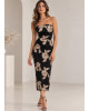 Μαύρο Strapless Midi Φόρεμα με Ανάγλυφα Λουλούδια
