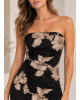 Μαύρο Strapless Midi Φόρεμα με Ανάγλυφα Λουλούδια