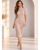 Φόρεμα Πλεκτό με Lurex – Midi, Ζιβάγκο & Κοντό Μανίκι Pink