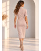 Φόρεμα Πλεκτό με Lurex – Midi, Ζιβάγκο & Κοντό Μανίκι Pink