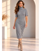Φόρεμα Πλεκτό με Lurex – Midi, Ζιβάγκο & Κοντό Μανίκι Grey