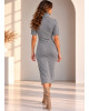 Φόρεμα Πλεκτό με Lurex – Midi, Ζιβάγκο & Κοντό Μανίκι Grey