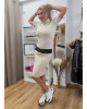 Φόρεμα Πλεκτό με Lurex – Midi, Ζιβάγκο & Κοντό Μανίκι Off White