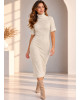 Φόρεμα Πλεκτό με Lurex – Midi, Ζιβάγκο & Κοντό Μανίκι Off White