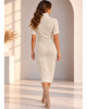 Φόρεμα Πλεκτό με Lurex – Midi, Ζιβάγκο & Κοντό Μανίκι Off White
