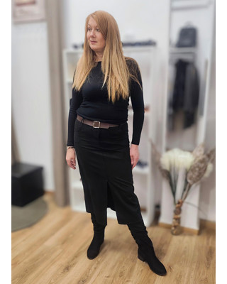 Φούστα Αλκαντάρα Midi Pencil με Σκίσιμο & Ζώνη Τεχνόδερμα Black