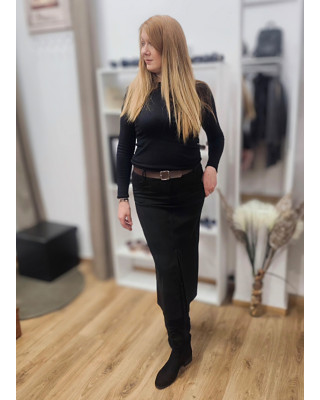 Φούστα Αλκαντάρα Midi Pencil με Σκίσιμο & Ζώνη Τεχνόδερμα Black