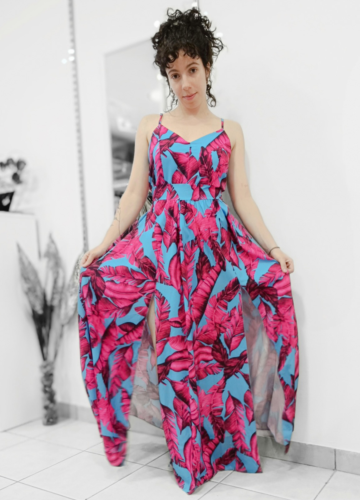 Φόρεμα μακρύ Εμπριμέ Fuchsia