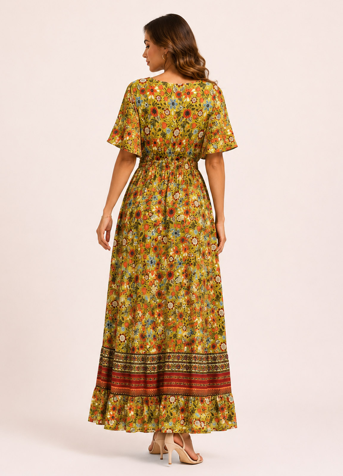 Ασύμμετρο Maxi Φόρεμα Boho Κρουαζέ & Floral Print