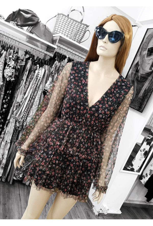 Φόρεμα Mini Floral με Διαφάνεια & Βολάν