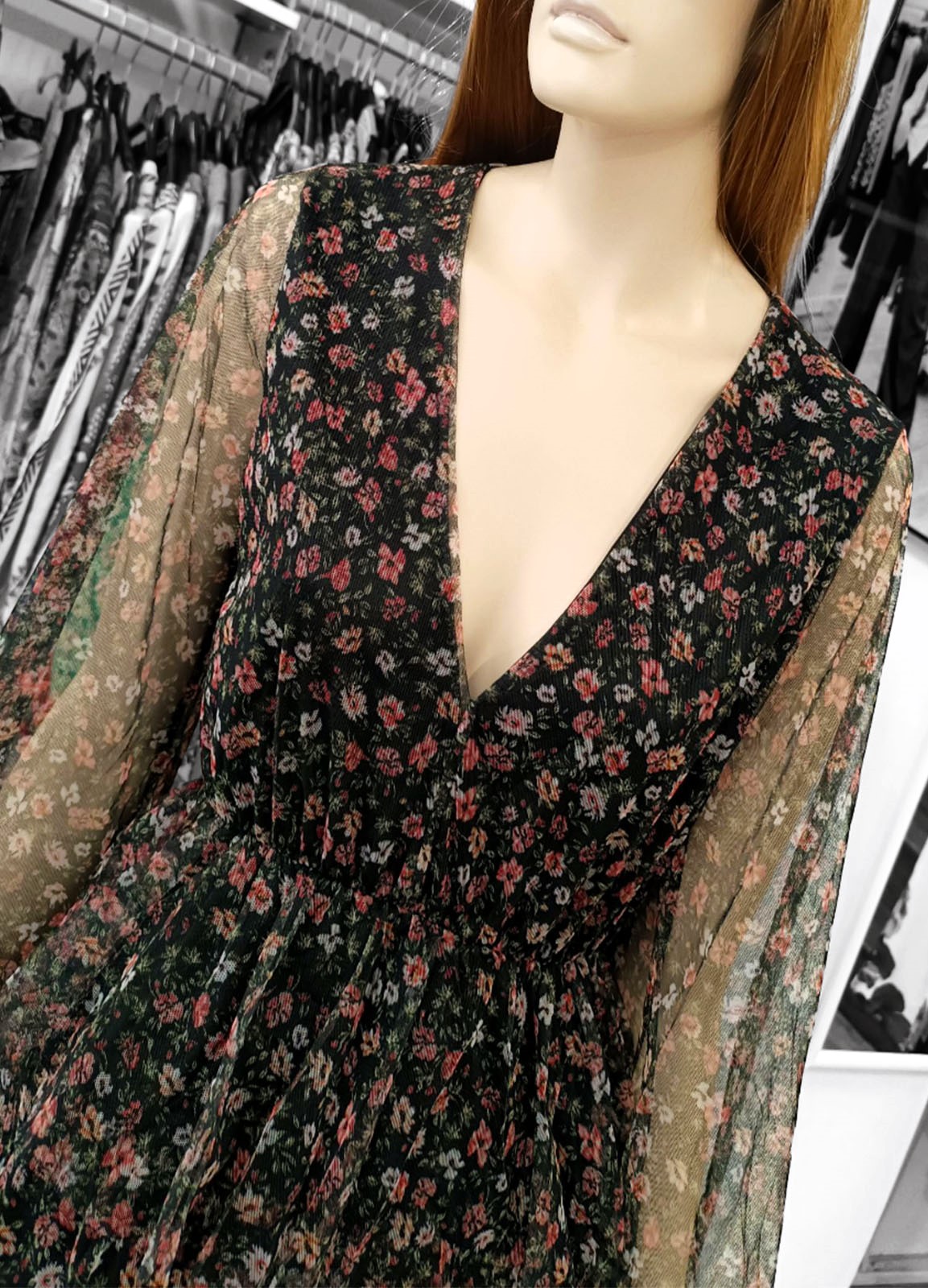 Φόρεμα Mini Floral με Διαφάνεια & Βολάν