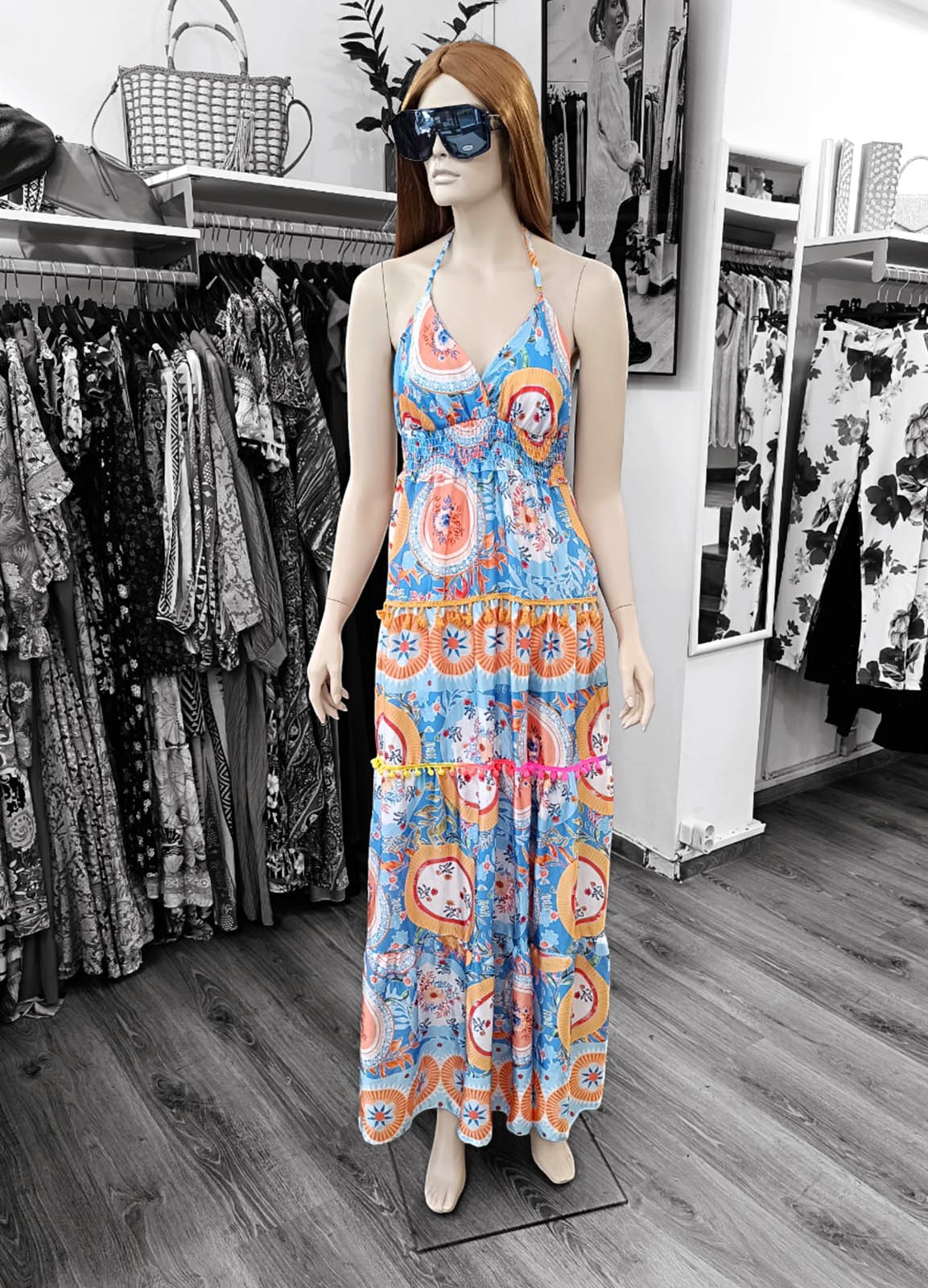 Φόρεμα Maxi Boho με Δέσιμο στον Λαιμό & Ανοιχτή Πλάτη