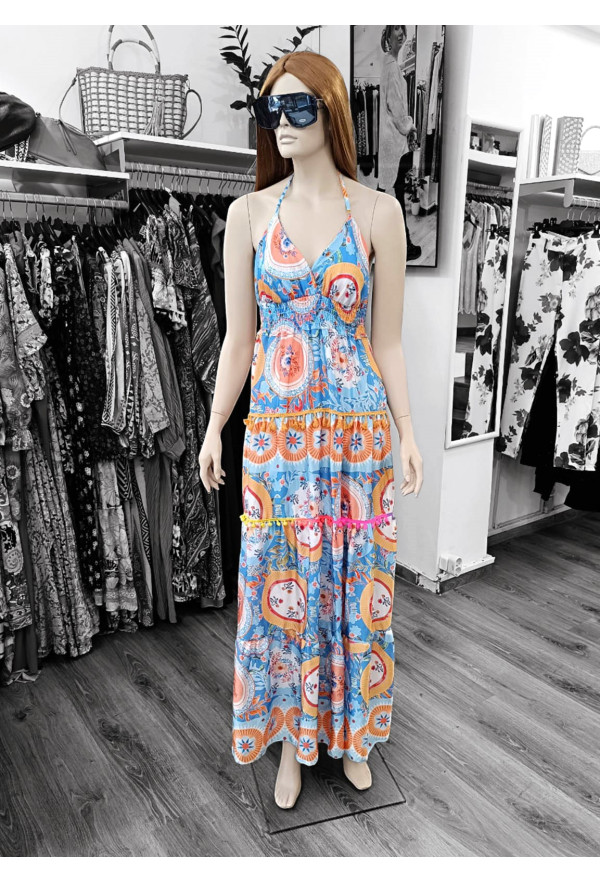 Φόρεμα Maxi Boho με Δέσιμο στον Λαιμό & Ανοιχτή Πλάτη
