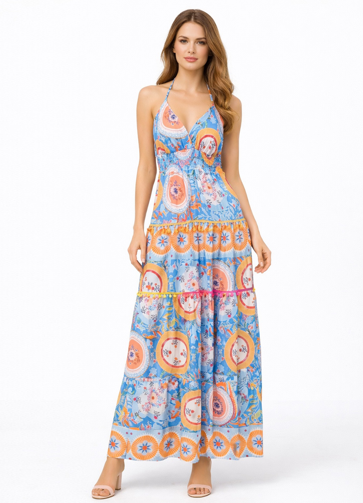 Φόρεμα Maxi Boho με Δέσιμο στον Λαιμό & Ανοιχτή Πλάτη