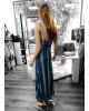 Μακρύ Ντραπέ Φόρεμα με Ραντάκι Blue