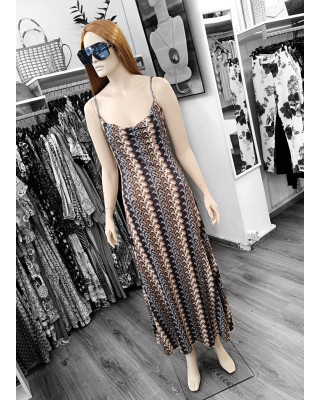 Μακρύ Ντραπέ Φόρεμα με Ραντάκι Brown