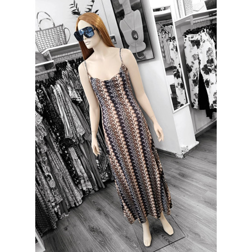 Μακρύ Ντραπέ Φόρεμα με Ραντάκι Brown