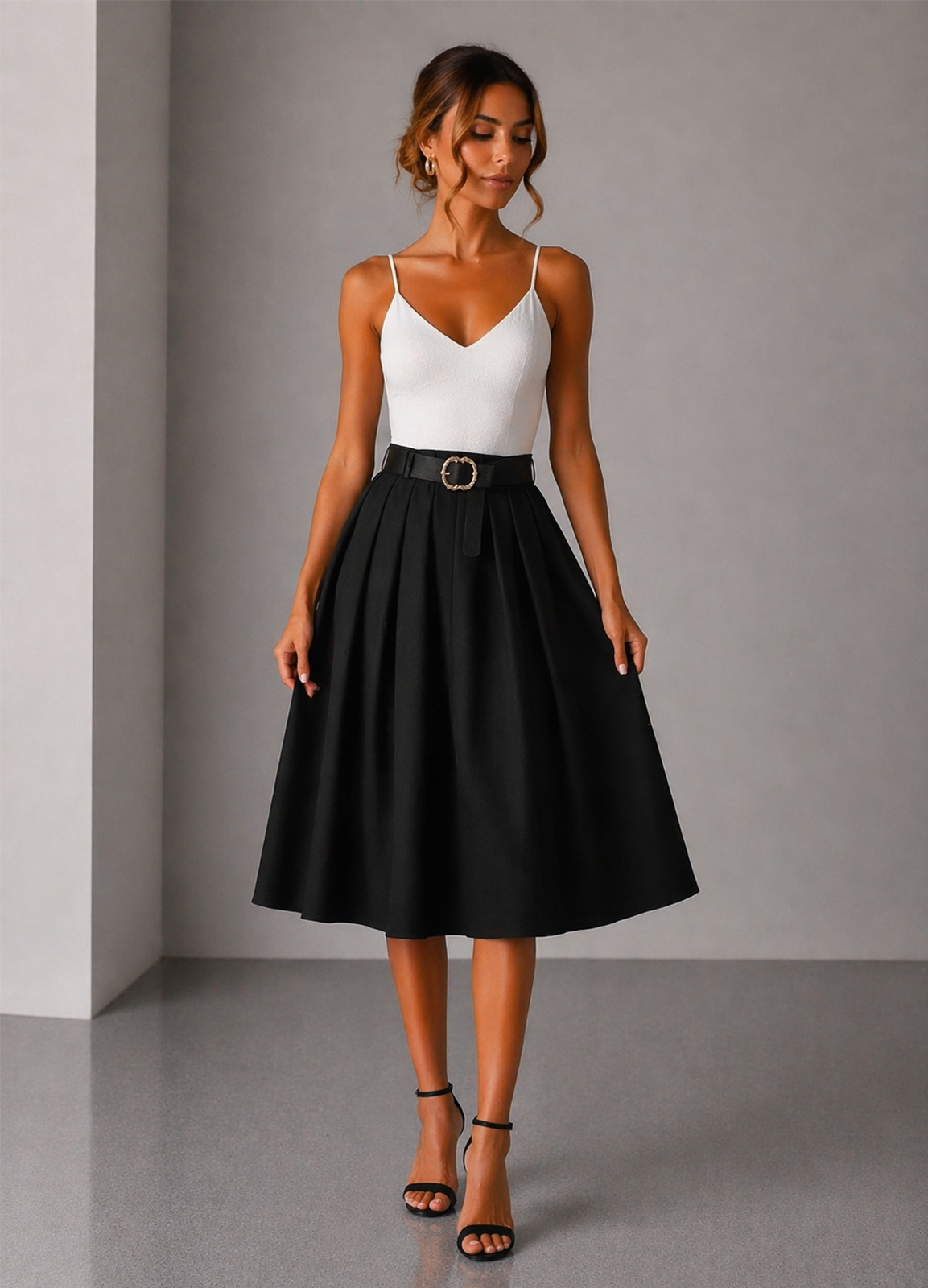 Midi Φούστα με Ζώνη Black