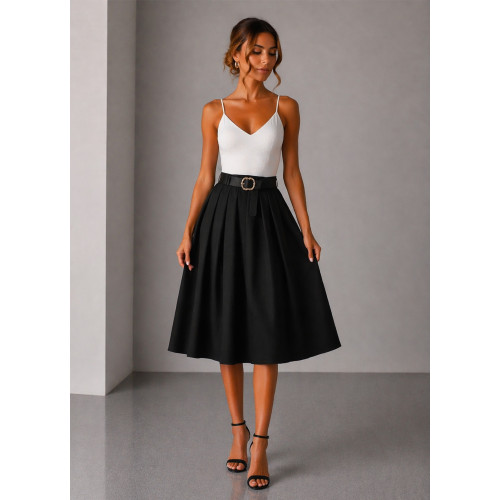 Midi Φούστα με Ζώνη Black