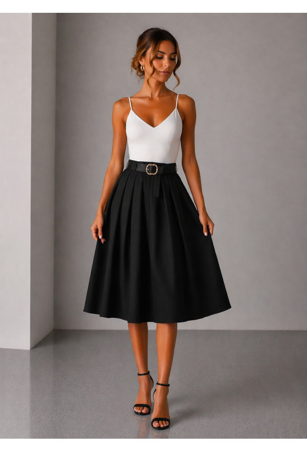 Midi Φούστα με Ζώνη Black