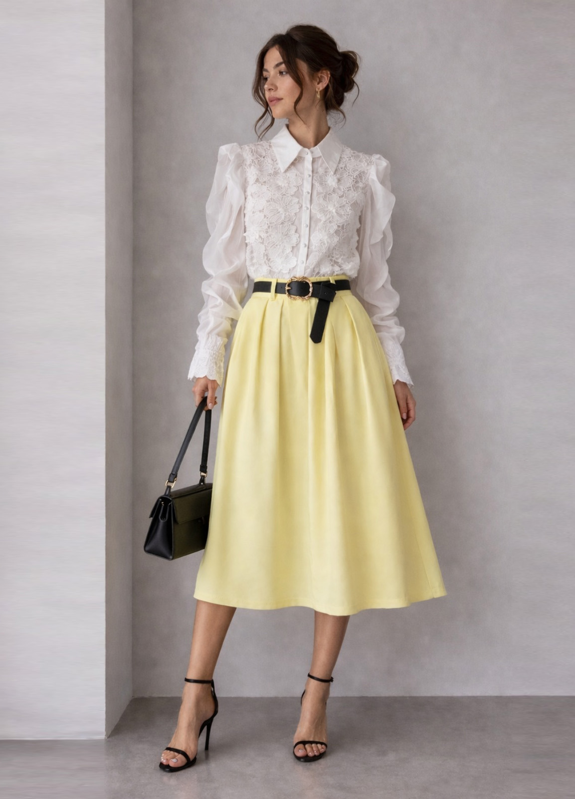 Midi Φούστα με Ζώνη Yellow