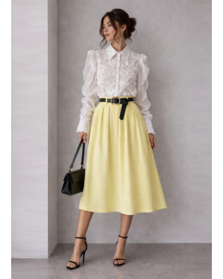 Midi Φούστα με Ζώνη Yellow