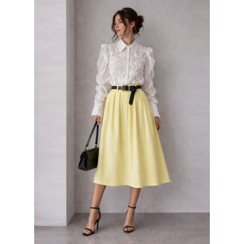 Midi Φούστα με Ζώνη Yellow