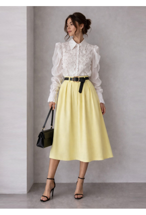 Midi Φούστα με Ζώνη Yellow