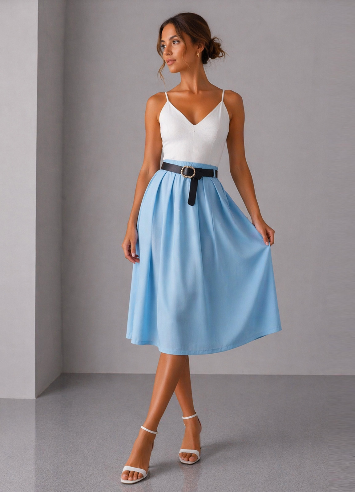 Midi Φούστα με Ζώνη Σιελ