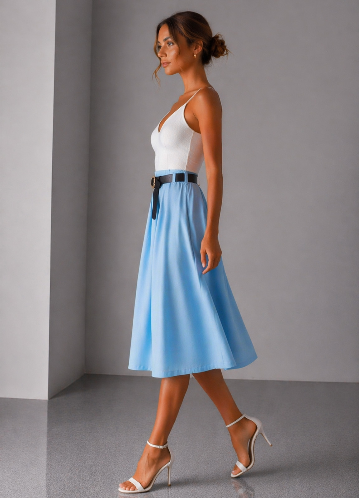 Midi Φούστα με Ζώνη Σιελ