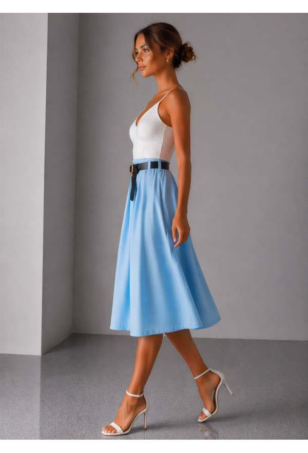 Midi Φούστα με Ζώνη Σιελ