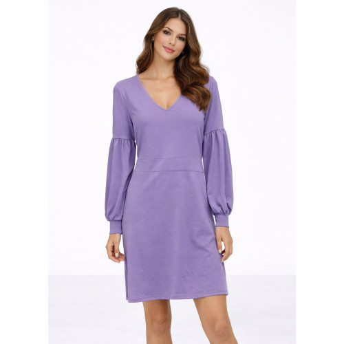 Mini Φόρεμα με V Λαιμόκοψη & Balloon Μανίκια Purple