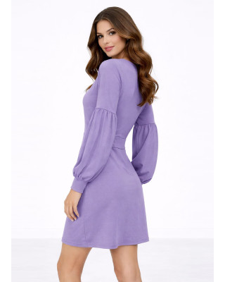 Mini Φόρεμα με V Λαιμόκοψη & Balloon Μανίκια Purple