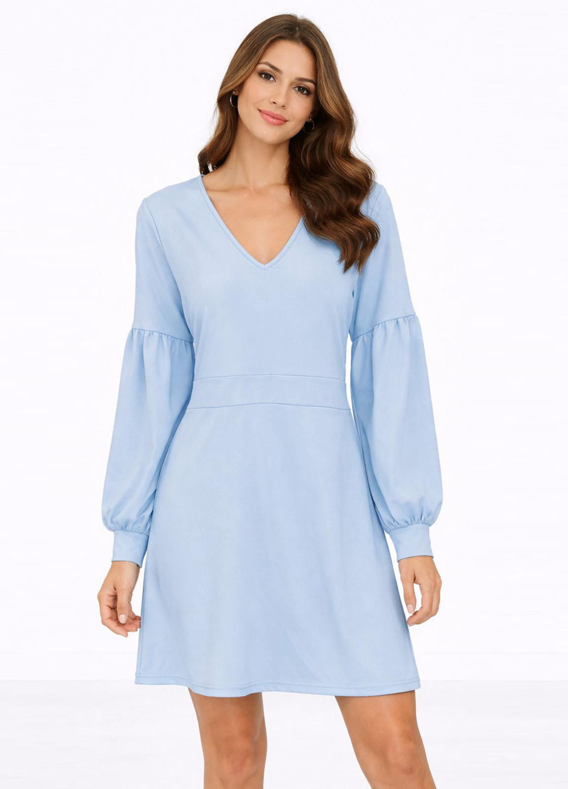 Mini Φόρεμα με V Λαιμόκοψη & Balloon Μανίκια