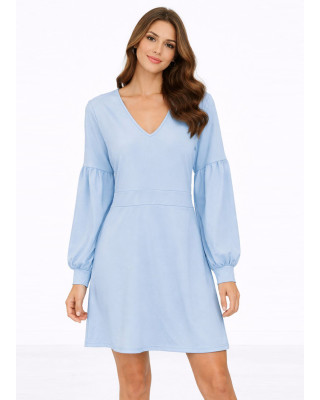 Mini Φόρεμα με V Λαιμόκοψη & Balloon Μανίκια