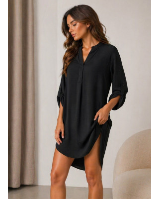 Mini φόρεμα πουκαμίσα με safari μανίκια