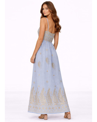 Maxi Φόρεμα με Χρυσό Κέντημα & Λεπτές Τιράντες