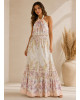 Floral Maxi Φόρεμα Halter με Ανοιχτή Πλάτη 