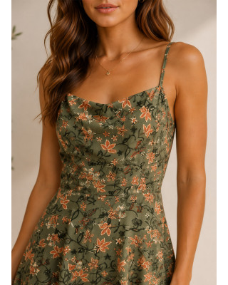 Mini Floral Φόρεμα με Ανοιχτή Πλάτη & Δέσιμο Green