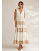 Boho Maxi Φόρεμα Κρουαζέ με Δαντέλα & Κέντημα Εκρού