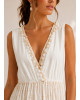 Boho Maxi Φόρεμα Κρουαζέ με Δαντέλα & Κέντημα Εκρού