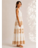 Boho Maxi Φόρεμα Κρουαζέ με Δαντέλα & Κέντημα Εκρού